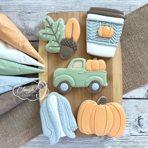 Amy Clough on Instagram: "Let's usher in fall with cookie "FALL VIBES"! This all-new cookie decorating class is coming to @auroravinesandvibes next Thurs. Sept. 29, 2022. Tickets will go on sale THIS Thursday Sept. 22 at 6pm ET. Follow the link in my bio for details! #cookiedecorating #cookieclass #cookiedecoratingclass #fallvibes #fallcookies #fallismyfavorite #eastonmaryland #cloughd9cookies" Fall Cookies Decorated, Fall Donuts, Pumpkin Theme Baby Shower, Autumn Cookies, Fall Decorated Cookies, Royal Icing Cookies Recipe, Cutout Cookie, Pumpkin Cakes, Cookie Pictures