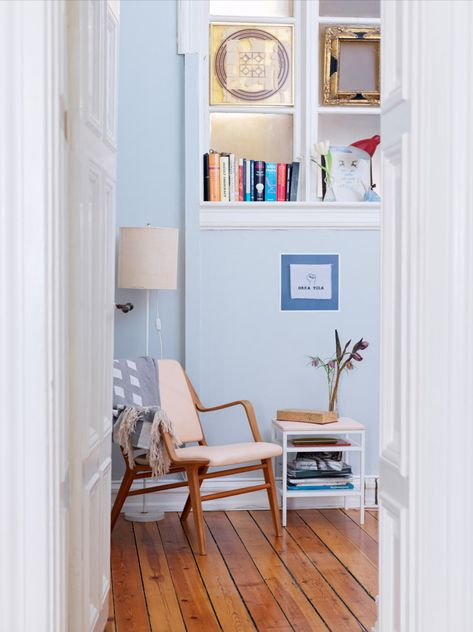 my scandinavian home: The Home And Studio Of Swedish Furniture Upholsterer Carina Grefmar Home Remodeling Exterior, Pale Blue Walls, Midcentury Interior, My Scandinavian Home, Swedish Apartment, Swedish Furniture, My Home Office, Midcentury Design, Scandinavian Interiors