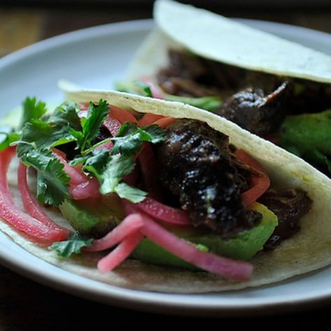 Barbacoa Beef Cheek Tacos recipe on Food52 Beef Cheek Tacos Recipe, Beef Cheeks Recipe, Beef Tacos Recipes, Barbacoa Beef, Carnitas Recipe, Beef Cheeks, Marinated Beef, Food Contest, Recipe 30