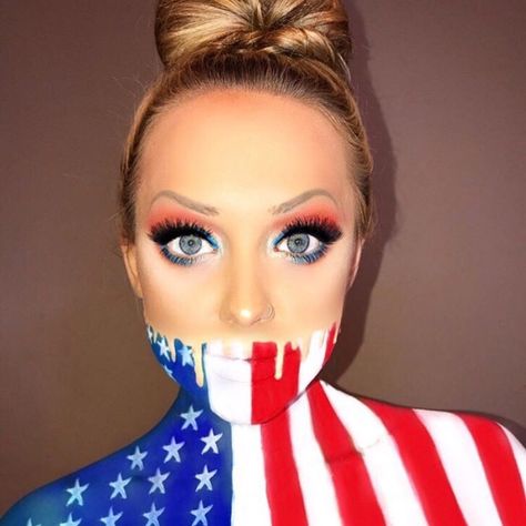 Usa Makeup Looks, Independence Day Hairstyles, Showgirl Makeup, Yogurt Hair Mask, July Makeup, 4th Of July Makeup, Usa Makeup, Makeup Jobs, Fantasy Dolls