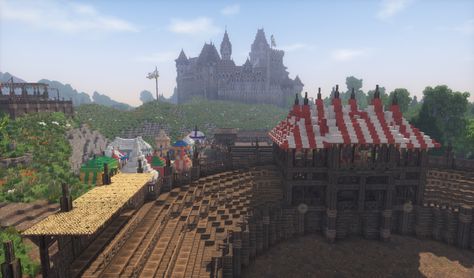 Medieval Tourney Grounds [Conquest Reforged] Minecraft Project Conquest Reforged Minecraft, Minecraft Jousting Arena, Minecraft Medieval Buildings, Villa Minecraft, Minecraft P, Minecraft Kingdom, Minecraft City Buildings, Minecraft Structures, Minecraft Castle