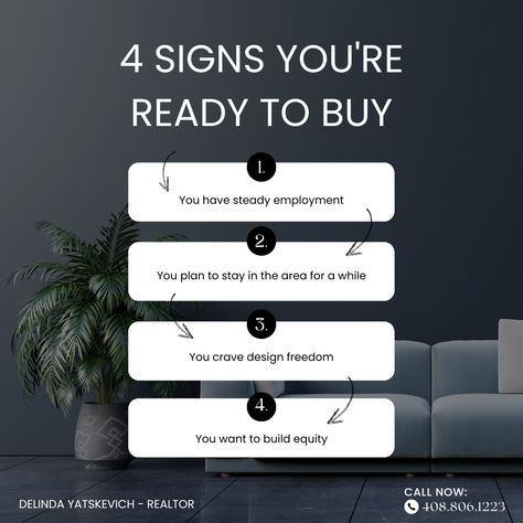 If this sounds like you, you might just be ready to buy a home. I'm here to help, whether you're looking for a starter home, a forever home or an investment property. Send me a message to get started! Contact me today for any real estate questions Delinda Yatskevich Compass dyatskevich77@gmail.com P: (408) 806-1223 DRE # 01883090 #realestate #realestateagent #listreports #buying #selling #realestateexpert #compass #DelindaYatskevich Real Estate Agent Ads, Real Estate Social Media Posts Design, Real Estate Design Social Media, Real Estate Posts For Instagram, Real Estate Social Media Posts Ideas, Real Estate Creative Post, Real Estate Post Ideas, Real Estate Creative Ads, Typography Ads