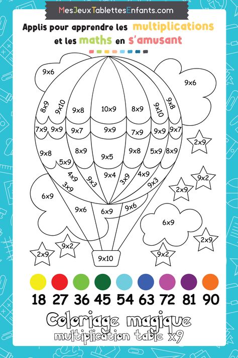 coloriage magique table 9 multiplication math calcul mental montgolfiere compter opérations ce2 ce1 activité éducative Table Multiplication, 2nd Grade Worksheets, Color Worksheets, Worksheet Template, Printable Worksheets, 2nd Grade, Ipad, Cooking Recipes, Quick Saves