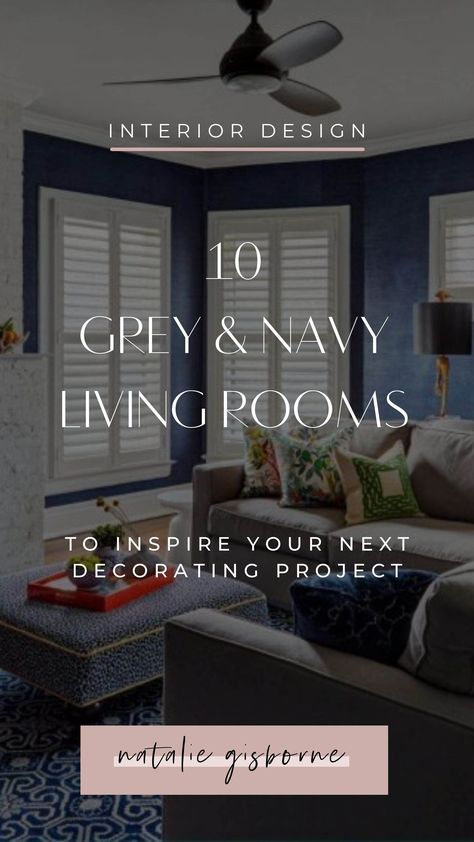 Navy Olive Grey Living Room, Charcoal And Navy Living Room, Light Grey And Navy Living Room, Navy Living Room Grey Sofa, Navy Tv Room, Navy Blue Cream And Gold Living Room, Navy Blue Gray And White Living Room, Navy Blue Family Room Ideas, Navy Curtains Living Room Color Schemes