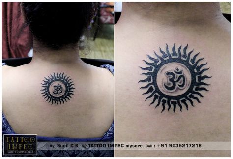 Hare Krishna Mantra Tattoo, Sun With Om Tattoo, Krishna Mantra Tattoo, Sun Tattoo Design, Tattoo Sun, Trishul Tattoo Designs, Small Phoenix Tattoos, Mahadev Tattoo, Hare Krishna Mantra