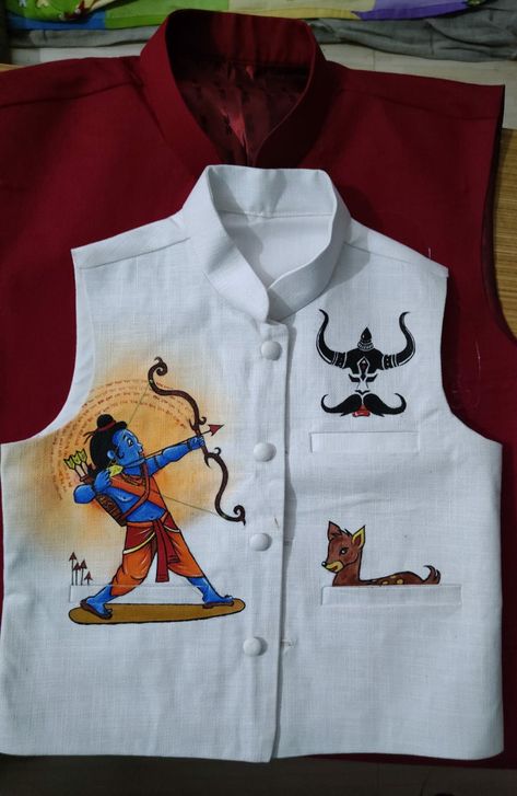 Baby ram Baby Ram, Ram Painting, Paint Shirt, Fabric Paint Shirt, Embroidery Business, Ram Navmi, Painted Clothing, Kerala Mural Painting, Fabric Painting On Clothes