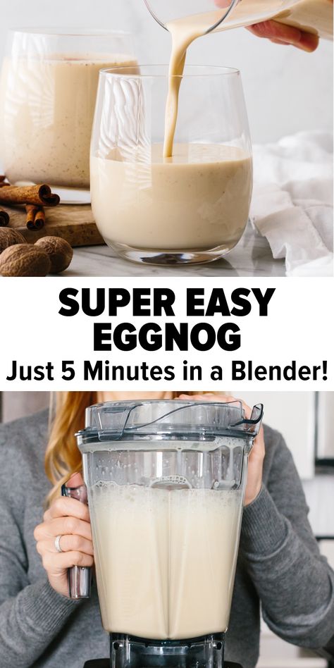 Cooked Eggnog Recipe Homemade, Healthy Egg Nog, Eggnog Non Alcoholic, Homemade Eggnog Easy, Egg Nog Recipe Homemade Alcoholic, How To Make Egg Nog, Boozy Eggnog Recipe, Diy Eggnog Recipes, Vitamix Eggnog Recipe