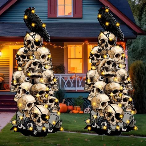 PRICES MAY VARY. 💀💀【ATTENTION-GRABBING GLOWING HALLOWEEN DECORATIONS】- 39 inches oversized glowing Halloween insert sign, realistic skulls and crows are more interesting and attracting others' attention when they are set off by lights, the sign of your own yard will make your yard more attractive during the Halloween season. 💀💀【DURABLE & WEATHERPROOF】- Halloween garden signs is made from high quality corrugated plastic,waterproof and weatherproof,strong resistance to corrosion, even in bad w Pallet Halloween Decorations, Halloween Yard Signs, Glow Halloween, Halloween Skeleton Decorations, Beetlejuice Halloween, Halloween Decorations Outdoor, Pirate Halloween, Skeleton Decorations, Halloween Garden