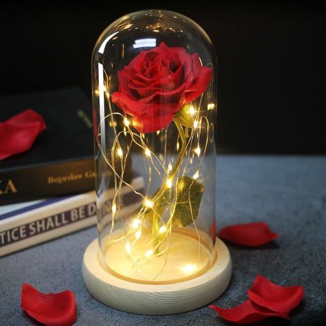 rose-eternelle-rouge Beauty And Beast Rose, Rose Dome, Rose In A Glass, Single Red Rose, Glass Rose, Enchanted Rose, Forever Rose, One Rose, Red Rose Flower