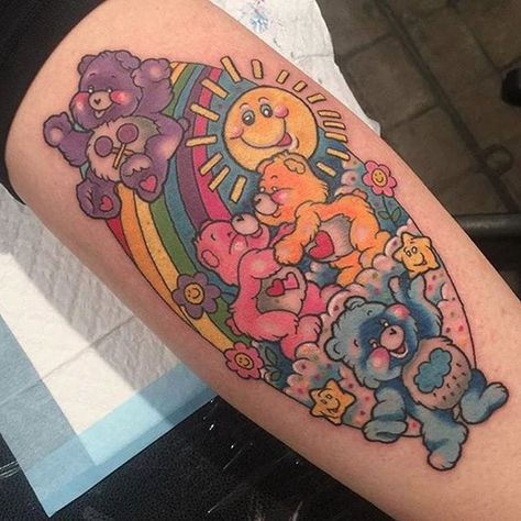 Care Bear tattoo by Sarah K. #SarahK #carebear #cute #girly #bear #cartoon #stuffedtoy | Jun 21st 2016 | 95828 80s Cartoon Tattoos, Care Bear Tattoo, Pastel Tattoo, Care Bear Tattoos, Bear Tattoo Designs, Colorful Tattoo, Bright Tattoos, Ink Therapy, Crystal Tattoo