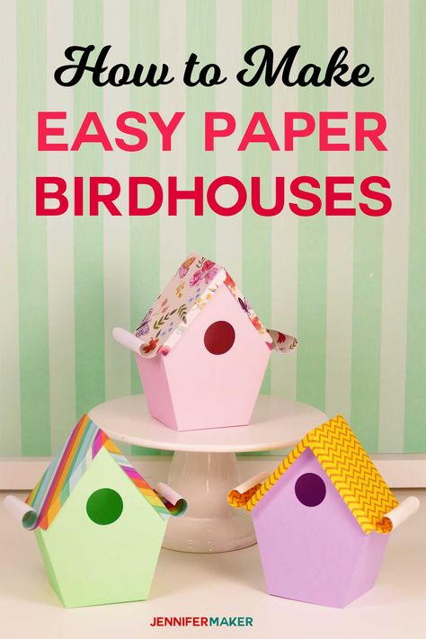 Make cute paper birdhouses with these paper birdhouse template patterns | birdhouse craft | #birdhouse #papercraft #cricut #papercrafting Birdhouse Template, Birdhouse Craft, Handmade Cards Diy, Bird House Kits, Cute Paper, Paper Birds, Paper Crafts Card, How To Make Paper Flowers, Do It Yourself Crafts