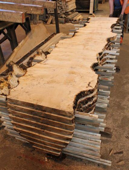 Stunning maple, one of three logs with lots of burr being cut and stacked for kiln drying. The kiln drying is now complete and I am looking forward to taking delivery of the timber later this week. Sawmill Lumber, Open Landscape, Contemporary Dining Room Design, Timber Logs, Wood Slab Table, Wood Kiln, Black Wall Clock, East Yorkshire, Live Edge Dining Table