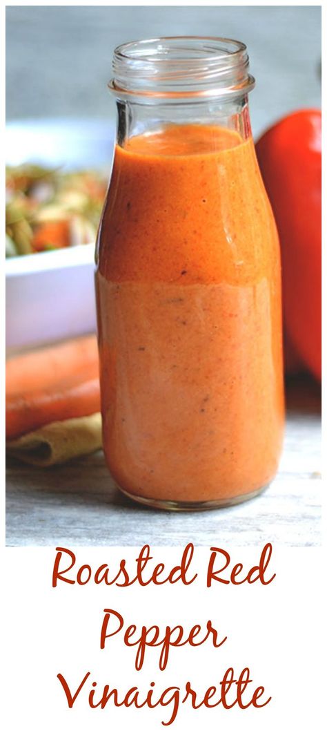 Roasted Red Pepper Vinaigrette makes a perfect addition to any salad or grilled meat! Paleo, refined sugar free, and GF. Vinaigrette Dressing Recipes, Red Pepper Vinaigrette, Pepper Dressing, Dressing Recipes Thanksgiving, Homemade Salads, Dressing Recipes, Vinaigrette Dressing, Homemade Salad Dressing, Roasted Red Pepper