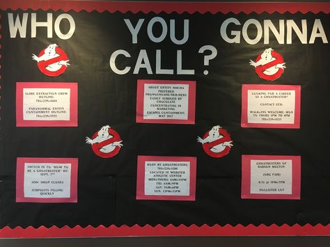 Opening bulletin board! My 4- person suites are each ghost buster teams. Residence Life Bulletin Boards, Ra Door Decs, Ra Themes, Ra Boards, Residence Life, Door Decs, Ra Ideas, Ghost Busters, Work Ideas