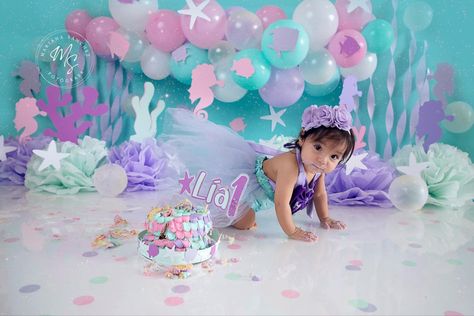 Mermaid Photoshoot, Cake Smash Theme, Mermaid Birthday Decorations, Under The Sea Party, Smash Cake, Mermaid Birthday, Baby Shark, Cake Smash, 3rd Birthday