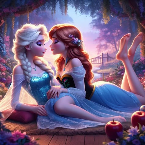 Elsa Hot Fan Art, Elsa Frozen Hot Fan Art, Disney Princess Kiss, Dark Disney Princess Art, Wendy Anime, Dark Disney Princess, Dark Disney Art, Princess Anna Frozen, Goth Disney