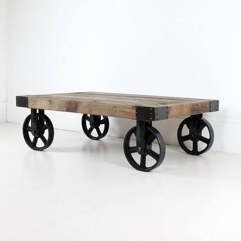 wheeled coffee table by out there interiors | notonthehighstreet.com Wood Cart, Barbary Coast, Cart Coffee Table, Table With Wheels, Coffee Industry, Into The Wood, Industrial Coffee Table, Solid Wood Coffee Table, Table Cafe