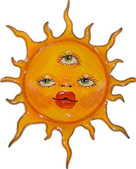 Funky Sun Drawing, Vintage Sun Aesthetic, Pics For Collage, Vintage Moon Illustration, Drawing Of Sun, Sun Face Art, Sun Collage, Sun With Face, Eye Png