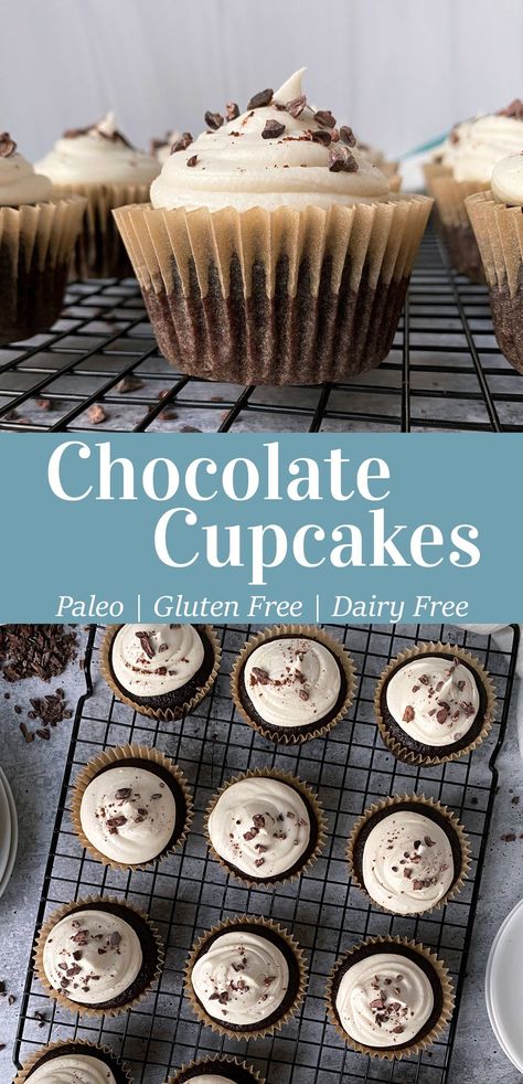 This is the most amazing chocolate cupcake recipe - moist, soft, fluffy and a rich chocolate flavor. These easy Paleo Chocolate Cupcakes are gluten free, grain free and dairy free. They're made with almond flour, sweetened with coconut sugar and perfect for any birthday or celebration. #chocolatecupcakes #paleocupcakes #grainfree Cupcakes With Almond Flour, Paleo Cupcakes Recipes, Chocolate Coffee Cupcakes, Paleo Chocolate Cupcakes, Healthy Chocolate Cupcakes, Healthy Cupcake Recipes, Gluten Free Cupcake Recipe, Dairy Free Cupcakes, Chocolate Cupcakes Recipe