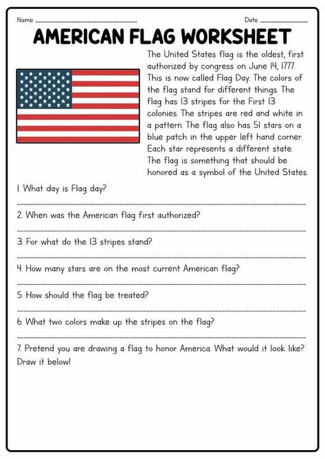 American Flag Facts, Presidents Worksheets, American Flag History, Social Studies Centers, American History Homeschool, 5th Grade Activities, Holiday Worksheets, Geography For Kids, Classroom Charts