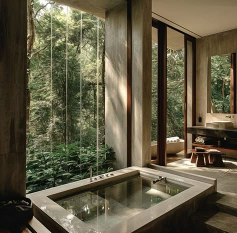 Luxury Bathroom Inspiration Photos & Trends Walk Through Shower Behind Tub, Bathroom With View, Rainforest House, Jacuzzi Bathroom, Huge Bathroom, Luxury Bathroom Inspiration, Piscina Interior, Bohemian Vibes, Bathroom Design Luxury