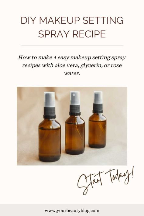 How to make a DIY makeup setting spray. This has 4 easy recipes for a homemade makeup fixing spray. This has a DIY setting spray 2 ingredients or with glycerin, aloe vera gel, rose water, or hydrosol. Make a makeup setting spray homemade for natural beauty. This DIY makeup setting spray with glycerin helps set your makeup so it doesn't wear off during the day. Make a hoomemade makeup setting spray at home in just a few minutes. Homemade Setting Spray, Elf Setting Spray, Diy Setting Spray, Diy Makeup Setting Spray, Rose Water Diy, Makeup Fixing Spray, Homemade Lip Balm Recipe, Diy Makeup Remover, Natural Skincare Recipes