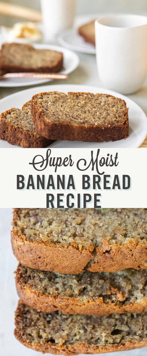 Try this super moist banana bread. This is our go to recipe for a classic banana banana bread. This bread gets its fluffy texture from sour cream, melted butter, ripe, bananas, and more! Perfect for any breakfast or brunch! Most Moist Banana Bread, The Most Moist Banana Bread, Worlds Best Banana Bread, Banana Bread Butter, Extra Moist Banana Bread Recipe, Banana Nut Bread Recipe Moist Easy With Sour Cream, Top Rated Banana Bread Recipe, Southern Banana Bread Recipe, Very Moist Banana Bread