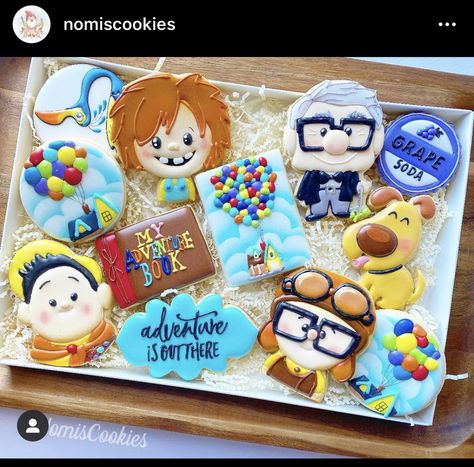 Up Baby Shower Theme, Up Baby Shower Theme Disney, Up Birthday Party Theme Disney, Up Baby Shower, Up Cookies, Carl Fredricksen, Disney Cookies, Movie Themed Party, Adventure Is Out There