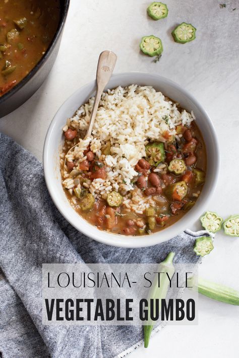 Vegetarian New Orleans Recipes, Vegetarian Gumbo Crockpot, Veggie Etouffee, Vegetable Gumbo Recipes, Gumbo Vegetables, Vegetable Soup With Okra, Vegetarian Gumbo Recipe, Veggie Gumbo, Louisiana Gumbo Recipe