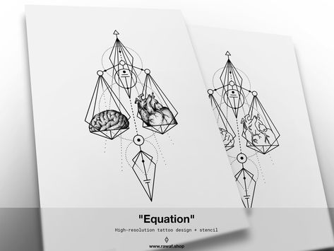 Heart And Brain Scale Tattoo, Brain Tattoo Design, Dotwork Tattoo Design, Heart Vs Brain, Realistic Heart, Brain Tattoo, Libra Tattoo, Scale Tattoo, Herz Tattoo
