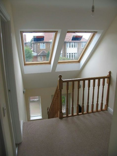 Velux Windows Loft Attic Conversion, Gallery Landing, Upstairs Ideas, Attic Bedroom Storage, Loft Extension, Attic Shelves, Velux Windows, Bedroom Wardrobe Design, Slanted Walls