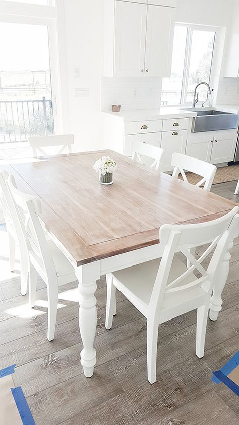 Table Remodel, White Kitchen Table, Country Dining Tables, Hardware Kitchen, Cottage Dining Rooms, Kitchen Table Makeover, Small Kitchen Tables, White Chairs, Country Dining Rooms