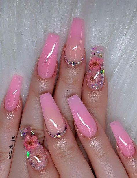 Solar Nails, Encapsulated Nails, Cute Acrylic Nail Designs, Ballerina Nails, Summer Acrylic Nails, Pink Nail, Nail Designs Glitter, Pink Acrylic Nails, Acrylic Nail Art