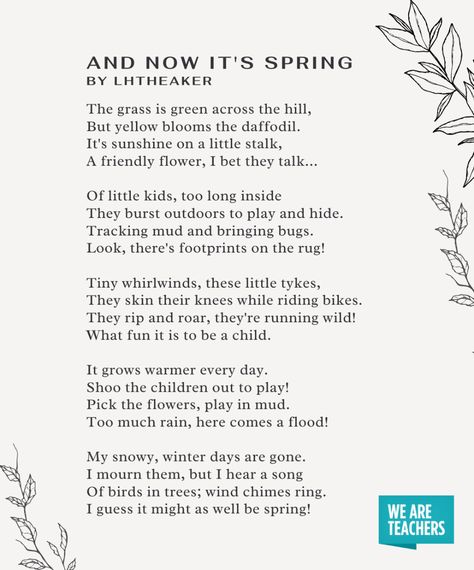 26 Beautiful and Inspiring Spring Poems for the Classroom Poem On Spring Season, Spring Poems For Kids, Spring Poetry, Summer Poems, Garden Poems, Spring Poem, Seasons Poem, Poems About School, Poems For Kids