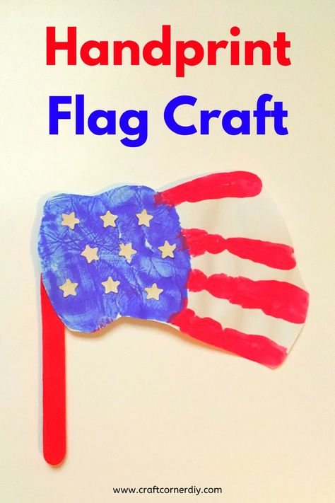 Learn how to turn your child's handprint into the American flag.  This kids craft is perfect for toddlers, preschoolers and elementary kids.  Easy to make. #flagcraft #handprintcraft #flagkidscraft #kidscraft American Flag Handprint Art, Handprint Flag Craft, Preschool American Flag Crafts, 4th Of July Parade Crafts For Kids, American Flag Crafts For Toddlers, Flag Day Crafts For Toddlers, Preschool Flag Crafts, Flag Handprint Art For Kids, Flag Craft Preschool