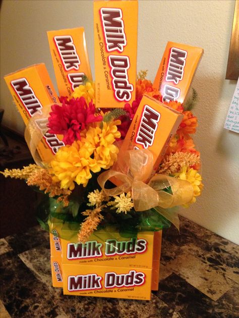 Milk Duds Bouquet Milk Duds Aesthetic, Milk Duds, Food Bouquet, Funnel Cakes, Devils Night, Candy Basket, Apple Pies, Funnel Cake, Bouquet Ideas