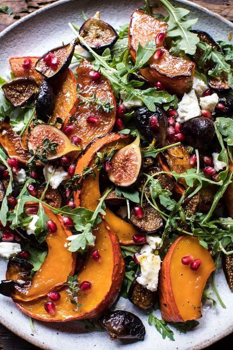 Roasted Squash, Caramelized Fig, and Feta Salad | halfbakedharvest.com @hbharvest healthyrecipes #saladrecipes #vegetarian Fig And Feta, Roast Mississippi, Roast Sandwiches, Fig Salad, Mississippi Roast, Autumn Side Dishes, Resep Salad, Fall Dinner Party, Fig Recipes