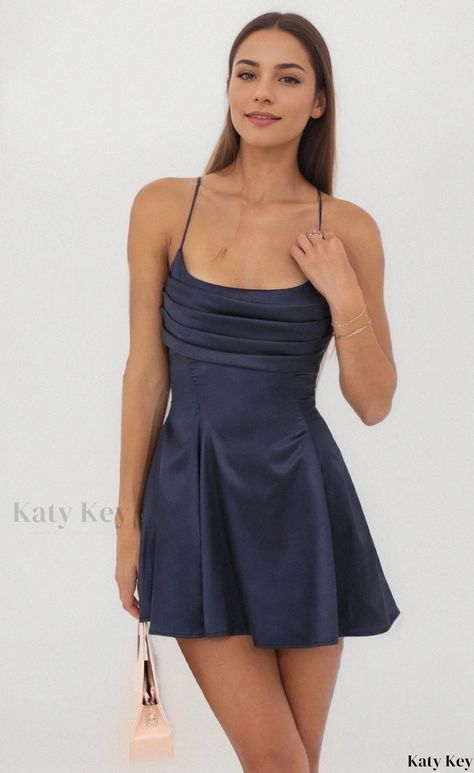 Katy Key - Alluring Wrap Dress with Lace Trim, Ruffles, and Adjustable Waistband Elegant Wrap Dress, Wraparound Skirt, Charmeuse Fabric, Umbrella Skirt, Lucy In The Sky, Blue Homecoming Dresses, Grad Dresses, Blue Mini Dress, Adjustable Waistband