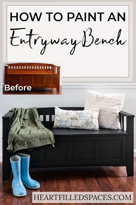 Learn how to refinish an entryway bench using Fusion Mineral Paint. I'll share some tips and ideas to make this project easier resulting in a beautiful paint finish. #fusionmineralpaint #coalblack #paintedfurniture #diyhomedecor #entryway #bench Painted Entryway, Coffee Table Refinish, Small Entryway Bench, Deacons Bench, Painted Benches, Furniture Painting Tips, Diy Bench, Fusion Mineral Paint, Paint Finish