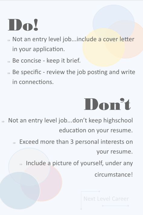 The DOs and DON'Ts of resumes Entry Level Jobs, Dos And Don'ts, Job Posting, Cover Letter, High School, Education, Writing