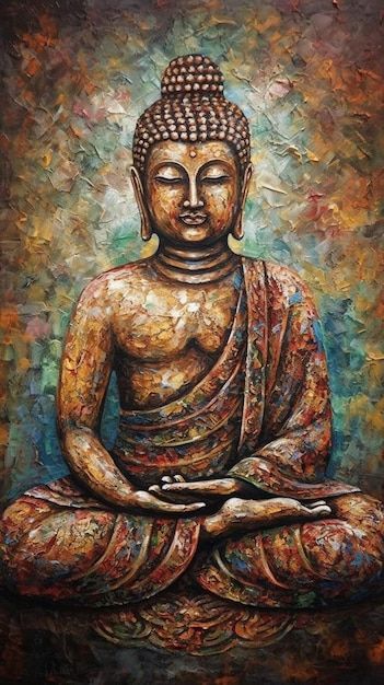 Photo a painting of a buddha with the wo... | Premium Photo #Freepik #photo #buda #gautam-buddha #budda #lord-buddha Bhudha Image Art, Lord Buddha Paintings, Gautam Buddha Painting, Gautam Budh, Buddha Pictures, Buddha Background, Buddha Drawing, Buddha Painting Canvas, Buddha Canvas