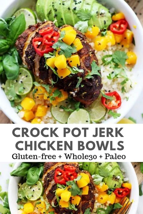 Crockpot Jerk Chicken, Slow Cooker Jerk Chicken, Chicken Cauliflower Rice, Whole30 Dinner Recipes, Vegetarian Crockpot Recipes, Chicken Cauliflower, Whole30 Dinners, Paleo Crockpot, Easy Weeknight Dinner