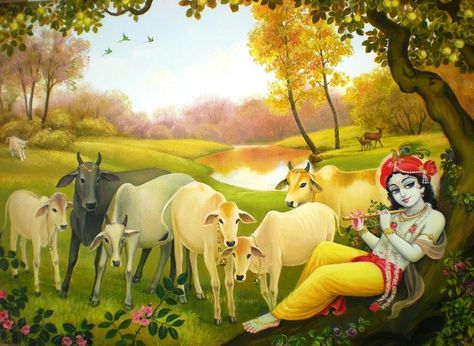 Krishna flute cows Krishna With Cow, Yashoda Krishna, Iskcon Krishna, Cow Wallpaper, Krishna Hindu, Krishna Flute, Shree Krishna Wallpapers, Little Krishna, Baby Krishna