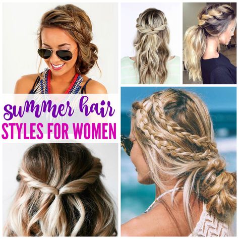 AMAZING Summer Hair Styles and Trends for Women Summer Hair 2023, Pool Hair Ideas Hairstyles, Summer Hair Styles, Messy Bun With Braid, New Hair Look, Side French Braids, Pool Hair, Travel Hairstyles, Beach Hairstyles Medium