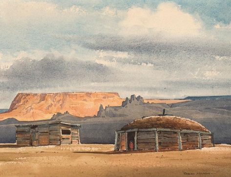 Navajo Hogan, Navajo Art, Santa Fe Art, Architecture Drawing Art, Indian Paintings, House Drawing, Watercolor Drawing, Background Pictures, Architecture Art