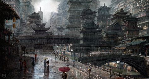 ArtStation - Ancient City, qiang zhou Aethstetic Art, Anime Lifestyle, Japan City, Image Painting, Fantasy City, Fantasy Places, Ancient City, Japanese Architecture, China Art