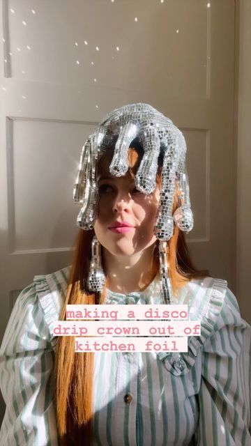 Visor Headpiece Diy, Disco Ball Crown, Disco Ball Headpiece, Disco Ball Accessories, Dripping Disco Ball, Disco Ball Costume Diy, Disco Inferno Outfit, Disco Ball Headband, Disco Headpiece