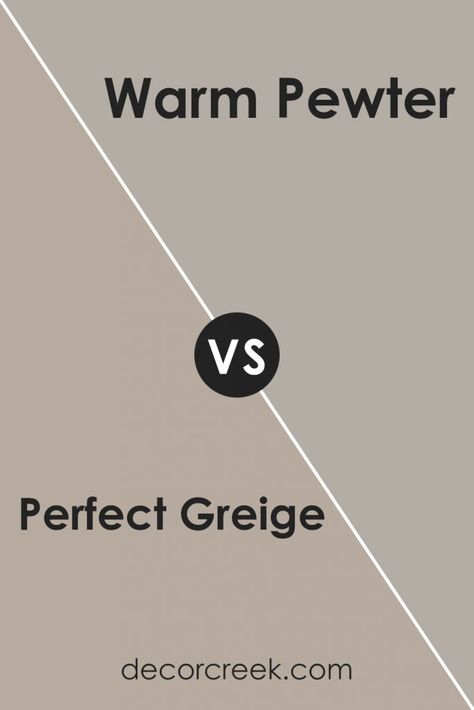 Perfect Greige SW 6073 by Sherwin Williams vs Warm Pewter SW 9572 by Sherwin Williams Sherwin Williams Functional Gray Exterior, Skyline Steel Sherwin Williams Exterior, Warm Pewter Sherwin Williams, Greige Trim, Greige Exterior, Modern Gray Sherwin Williams, Sherwin Williams Greige, Mega Greige, Perfect Greige