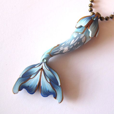 Blue Mermaid Tail Necklace, Mermaid Jewelry, Polymer Clay Mermaid Tail Clay Mermaid Tail, Clay Mermaid, Polymer Clay Mermaid, Mermaid Tail Necklace, Blue Mermaid Tail, Gold Polymer Clay, Window Shopper, Mermaid Crown, Jewelry Polymer Clay