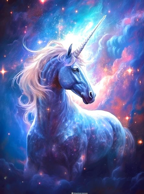 5D Diamond Painting Blue Galaxy Unicorn Kit Offered by Bonanza Marketplace. www.BonanzaMarketplace.com #diamondpainting #5ddiamondpainting #paintwithdiamonds #disneydiamondpainting #dazzlingdiamondpainting #paintingwithdiamonds #unicorndiamondpainting #unicorndiamondart Creature Fantasy, Unicorn Pictures, Fantasy Horses, Seni Dan Kraf, New Retro Wave, Fantasy Decor, Gems Art, Unicorn Art, Airbrush Art